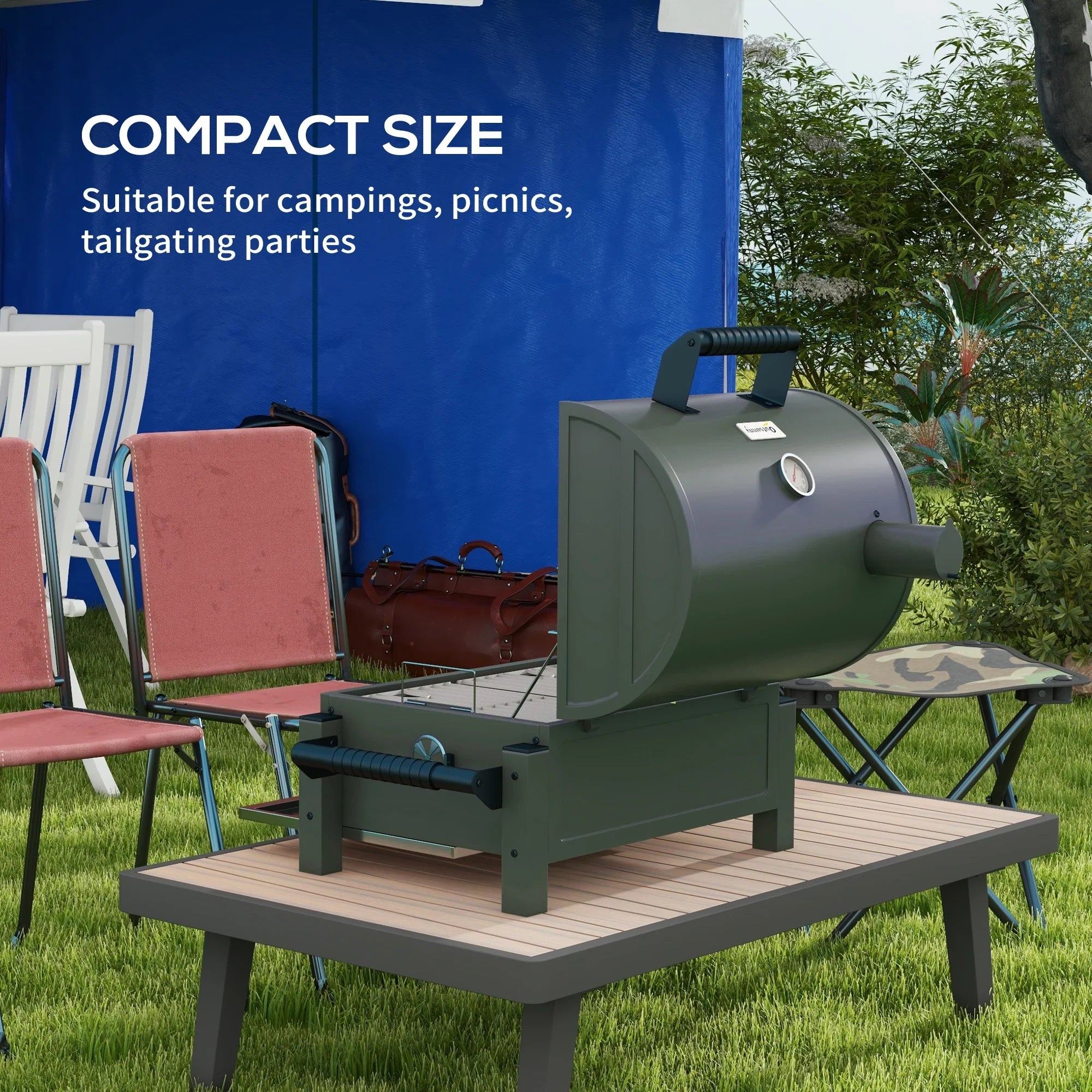 Barbecue, Tabletop Outsunny Green Lid, BBQ Small Charcoal Grill with