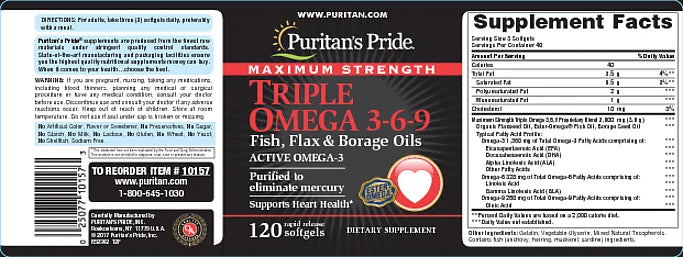Fish, Maximum Oils 3-6-9 Borage Pride & Strength Triple Omega Puritan's Flax