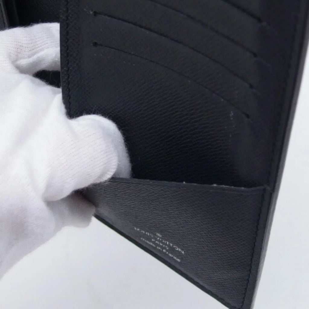 Vuitton Bifold Black Louis Wallet Billfold Pre-Owned (Good) Taiga Long