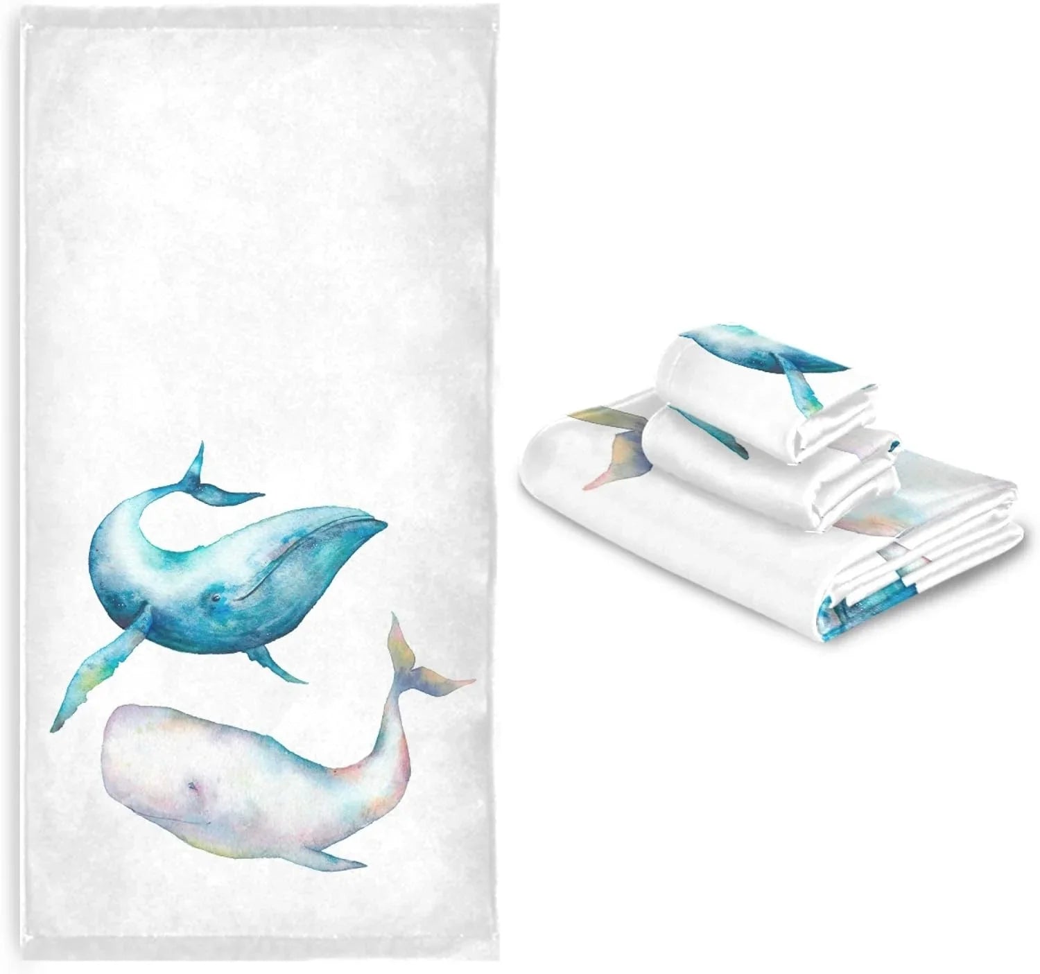 Towel Towel Towel, Humpback Marine for Bowhead 1 Washcloth, 3-Piece Quick Set,Watercolor Bath GZHJMY 1 Absorbent Sets, Drying Sea Soft Whale Bathroom Bath Life Ocean Towel, 1 Towels Hand Whale Blue