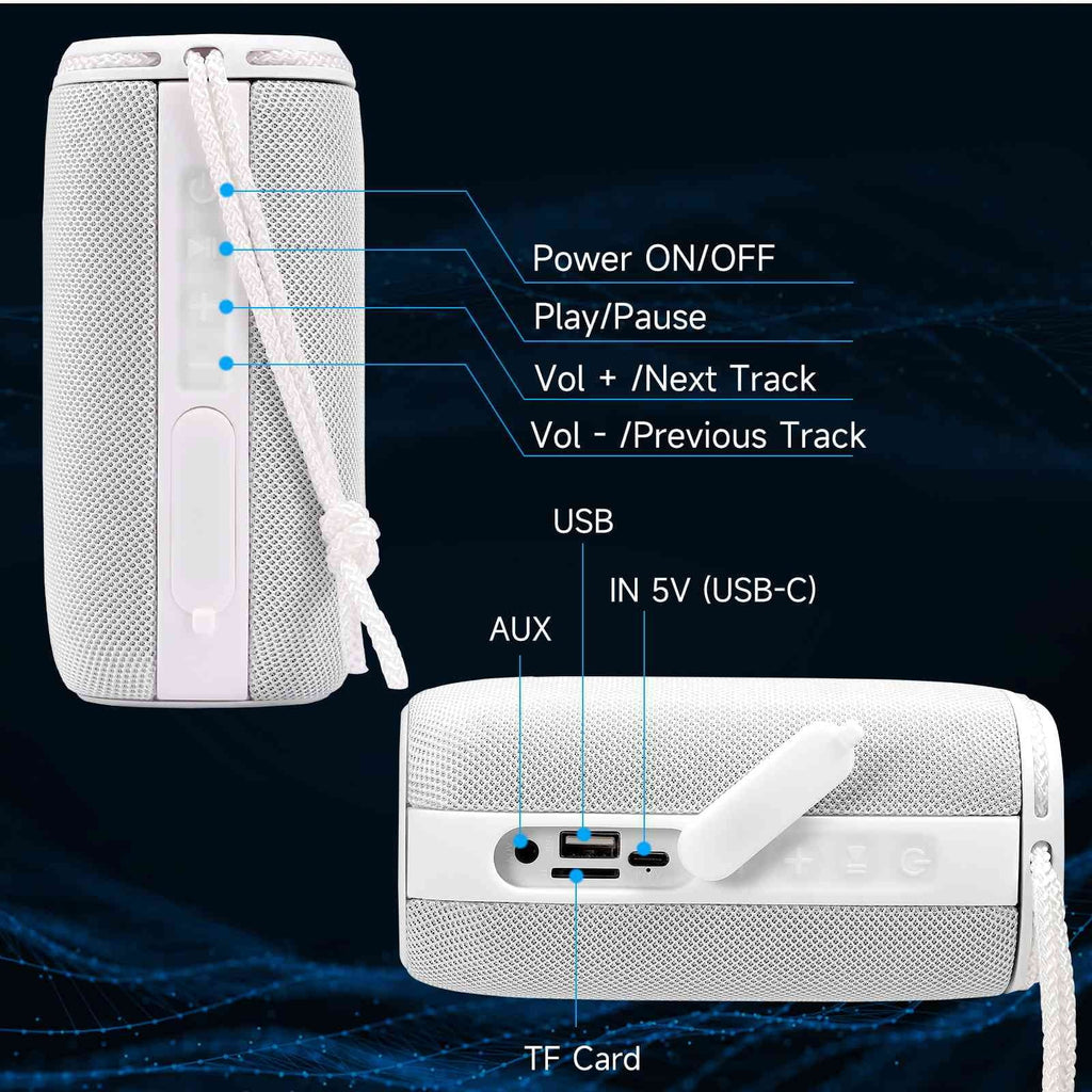 True Speakers BT5.3, Wireless Surround White for UrbanX LG - 360¡ã Speaker Pairing, Punchy Speaker, HD Series Scorpio IPX5 with Portable Q51 Bass, Waterproof Bluetooth Sound