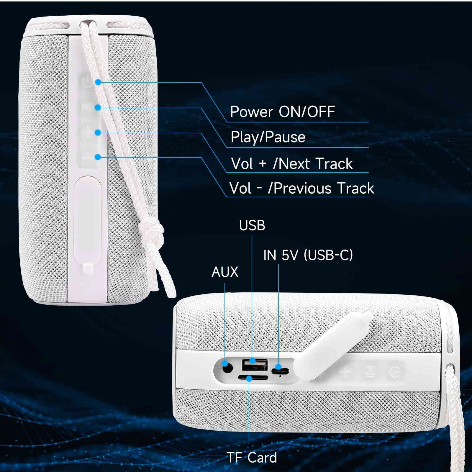 True Speakers BT5.3, Wireless Surround White for UrbanX LG - 360¡ã Speaker Pairing, Punchy Speaker, HD Series Scorpio IPX5 with Portable Q51 Bass, Waterproof Bluetooth Sound