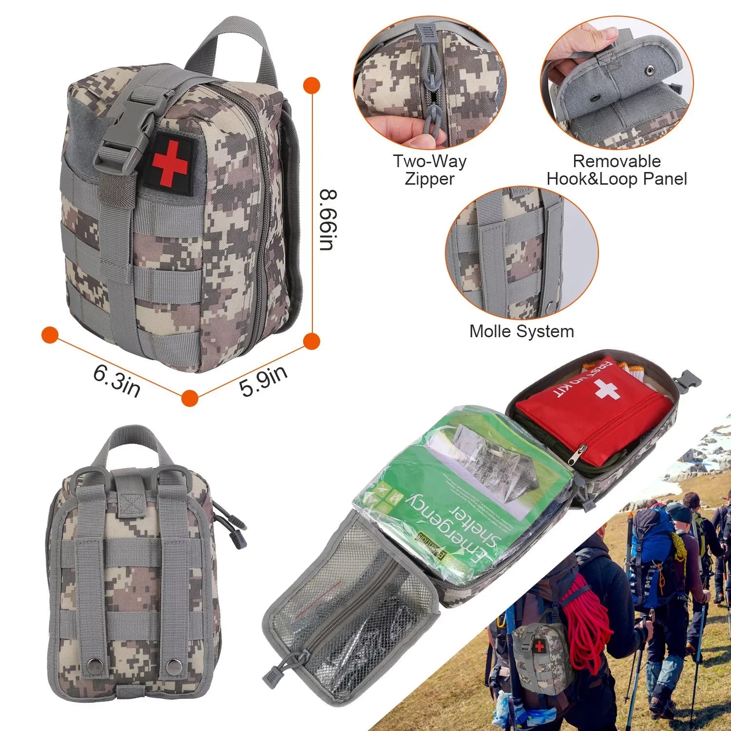 Equipment for Kits, and Professional Survival Gear Hiking Dad Emergency Adventure, Hunting 125Pcs Tools for Camping 8.66x6.3x5.9in Husband, Tactical Gifts Survival iMounTEK Outdoor