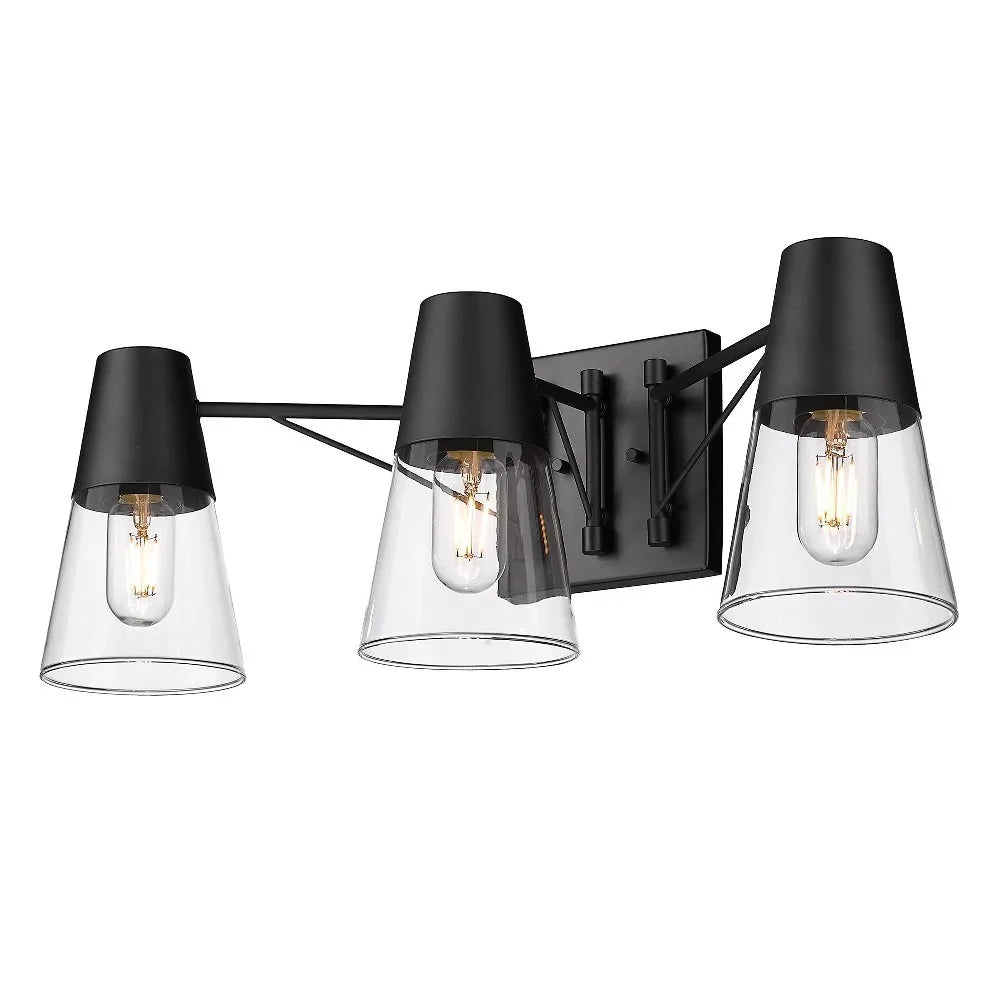 Metal/Glass Ryker Vanity in Golden Lighting Bath Black/Clear Matte 3-Light