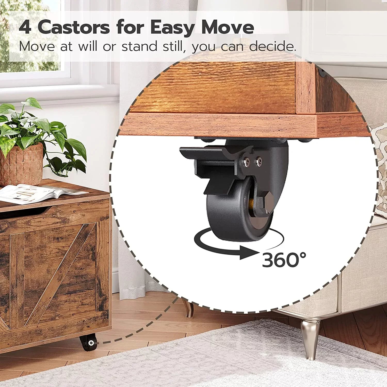 Trunk on Sturdy Shoe Supports Rustic 220 Wheels, U-Shaped Bench, Safety Assembly, Chest, Storage Easy Wooden Opening, Storage lb, WAGEE FG74CW01 Movable, Bench Brown Bench, Entryway Storage Hinge,