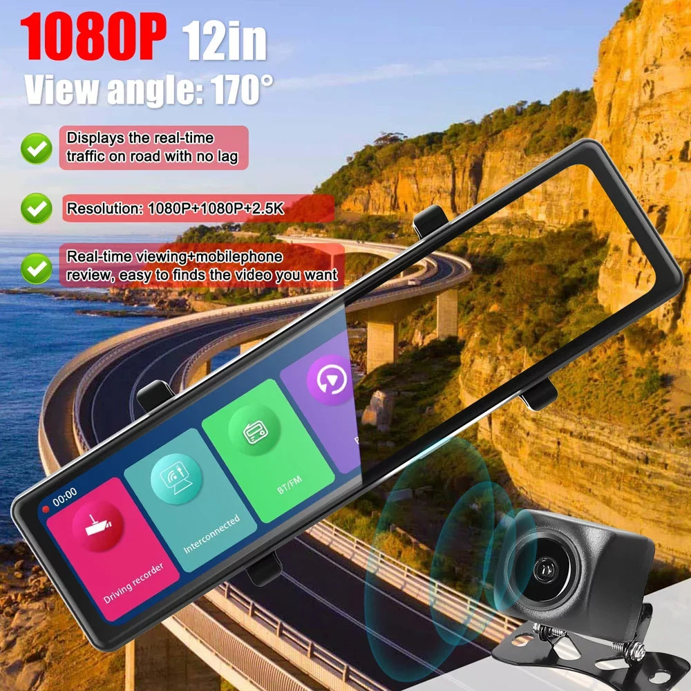 Car Screen Touched Screen Rearview Video Cam Camera Cameras 2.5k Mirror Cam Andoer Car Clear Bt 2.5k Bt Mirror Camera,3 12in Car Clear Car Dash Car 2.5k Mirror Dash Rearview 12in Bt 2.5k Car