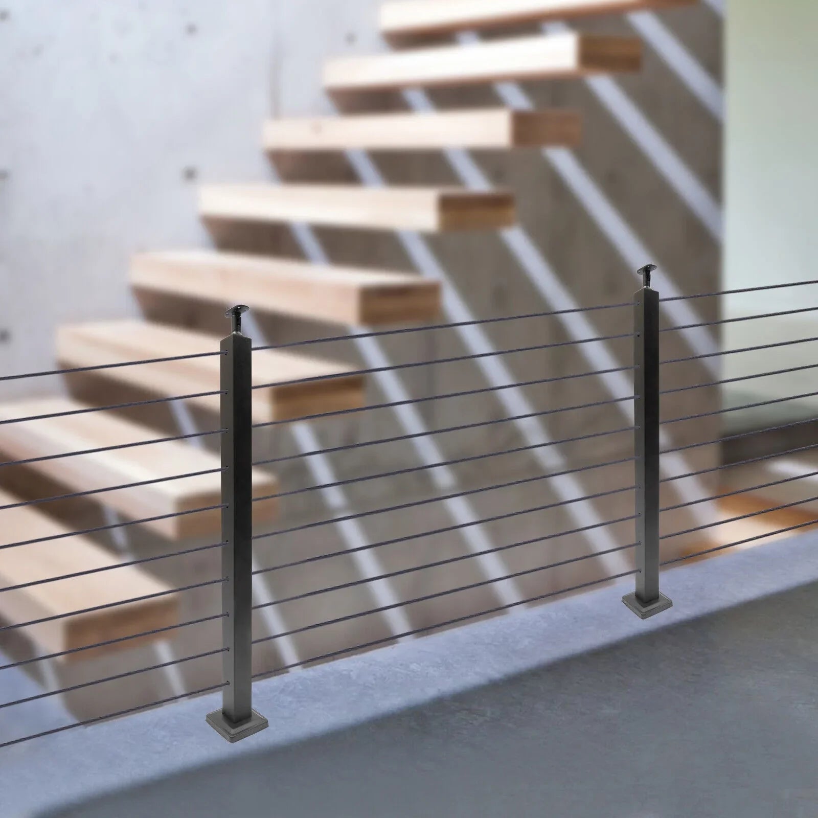 Wood Steel Two Railing Post Stainless Level Fence Post Cable System Railing Sides for Square Deck Concrete Pre-Drilled Cable 36''x2''x2'' Level