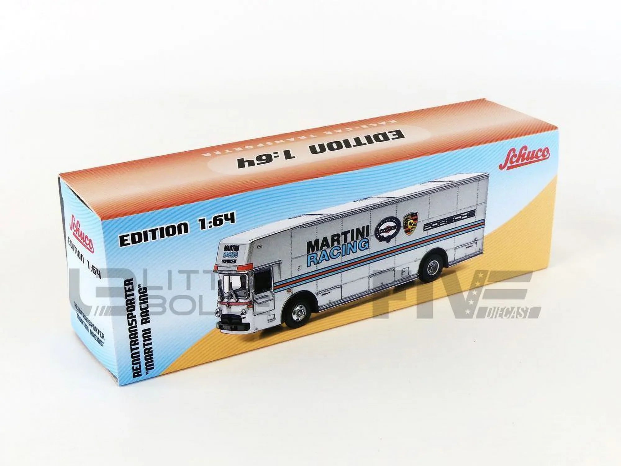 Stripes Diecast Schuco 1/64 Mercedes Transporter "Martini Race with Car Racing" Silver by Model Benz