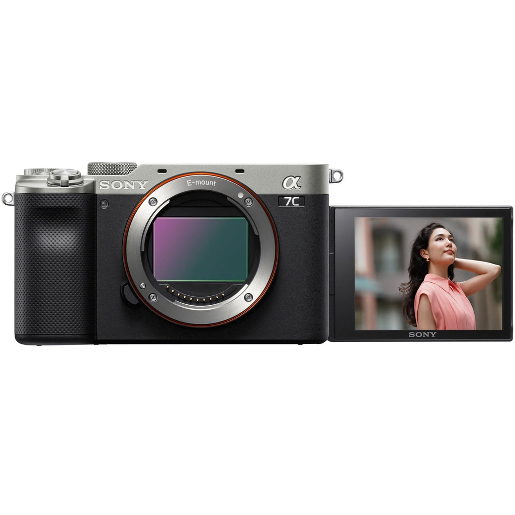 Deco and + Body Sony Charger, Bundle Software Silver with Kit a7C Gear Size Full Camera Accessories Photography Extra ILCE7C/S Tripod Mirrorless Battery, Full Dual Frame Pro Case +