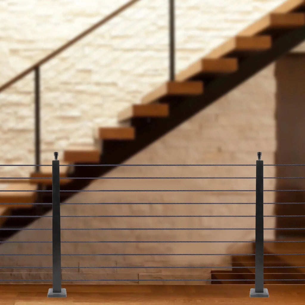Wood Steel Two Railing Post Stainless Level Fence Post Cable System Railing Sides for Square Deck Concrete Pre-Drilled Cable 36''x2''x2'' Level