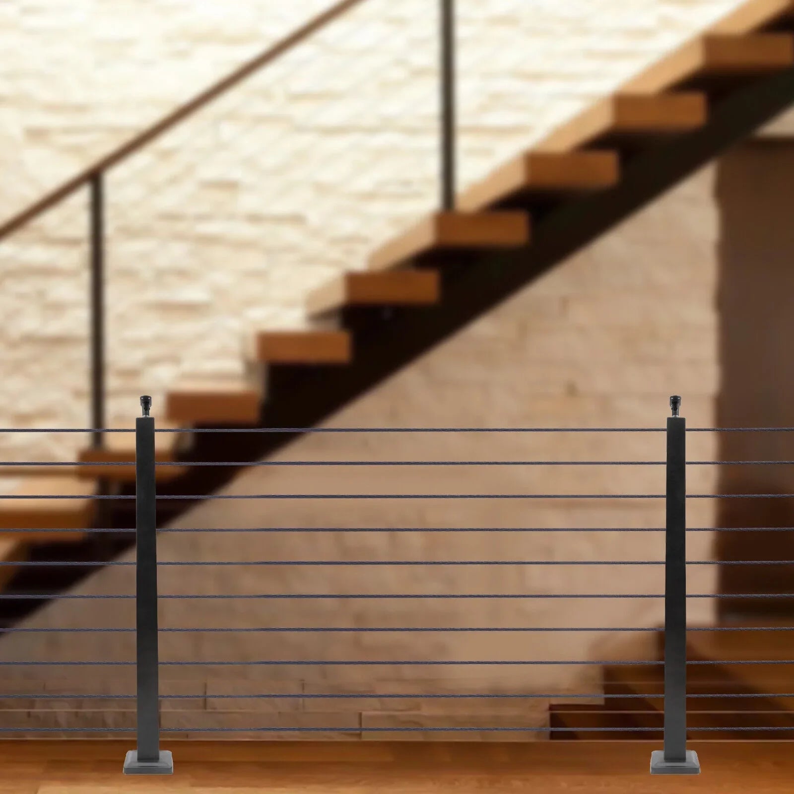 Wood Steel Two Railing Post Stainless Level Fence Post Cable System Railing Sides for Square Deck Concrete Pre-Drilled Cable 36''x2''x2'' Level