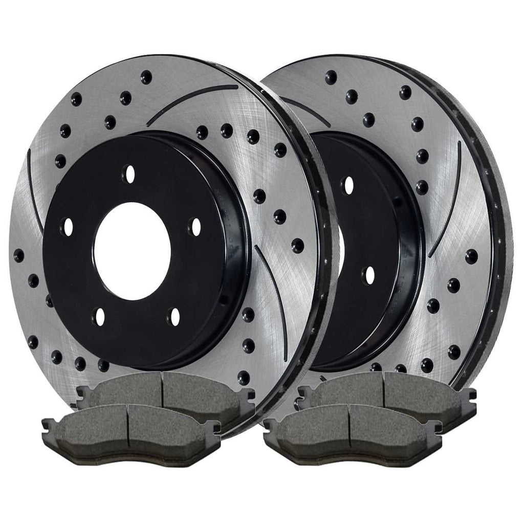 Front Kit for Dodge Rotors 4.7L and V6 Brake Driver Ram Pads Drilled Passenger 2004-2006 4WD 2005 and Replacement 1500 3.7L Slotted Durango Ceramic 5.9L AutoShack V8 5.7L Black RWD 2002-2004 Side