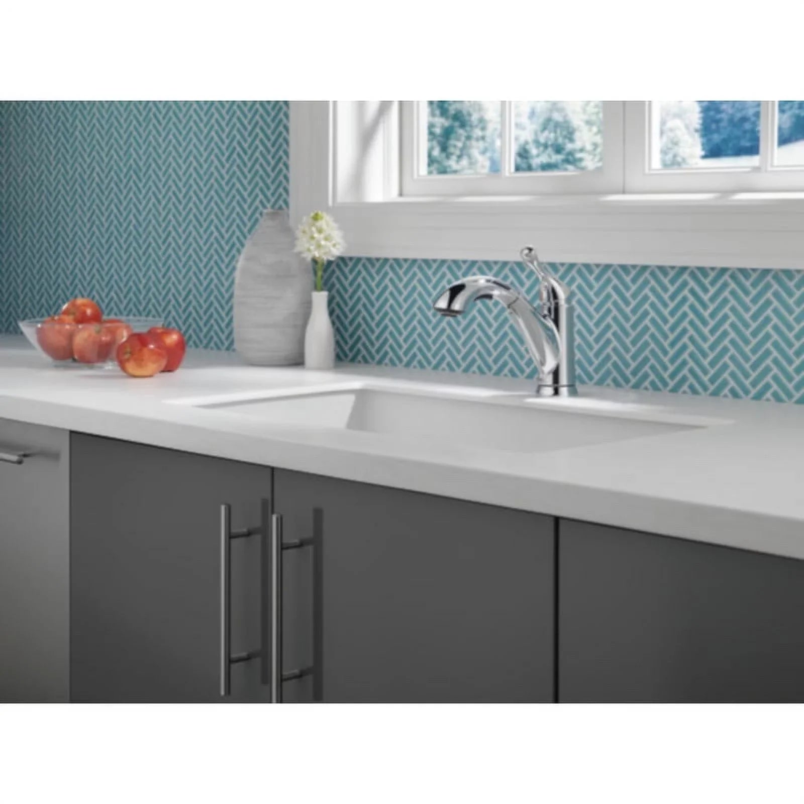 Out Handle Pull Grant Kitchen Chrome Delta Faucet One