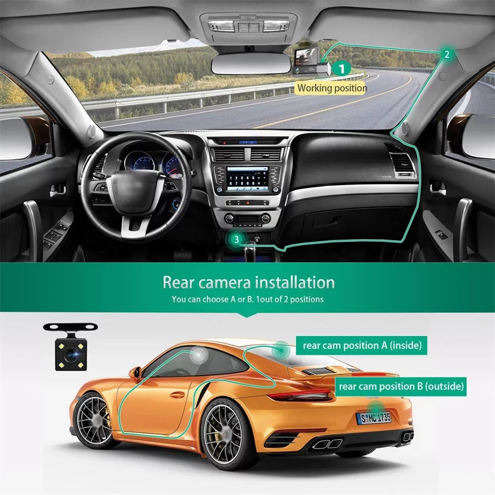 3 Video Safety Cam Rearview Car Driving Recorder Dash Recorder Cameras Arealer Recording Car Car Auto 4in Clear Mirror