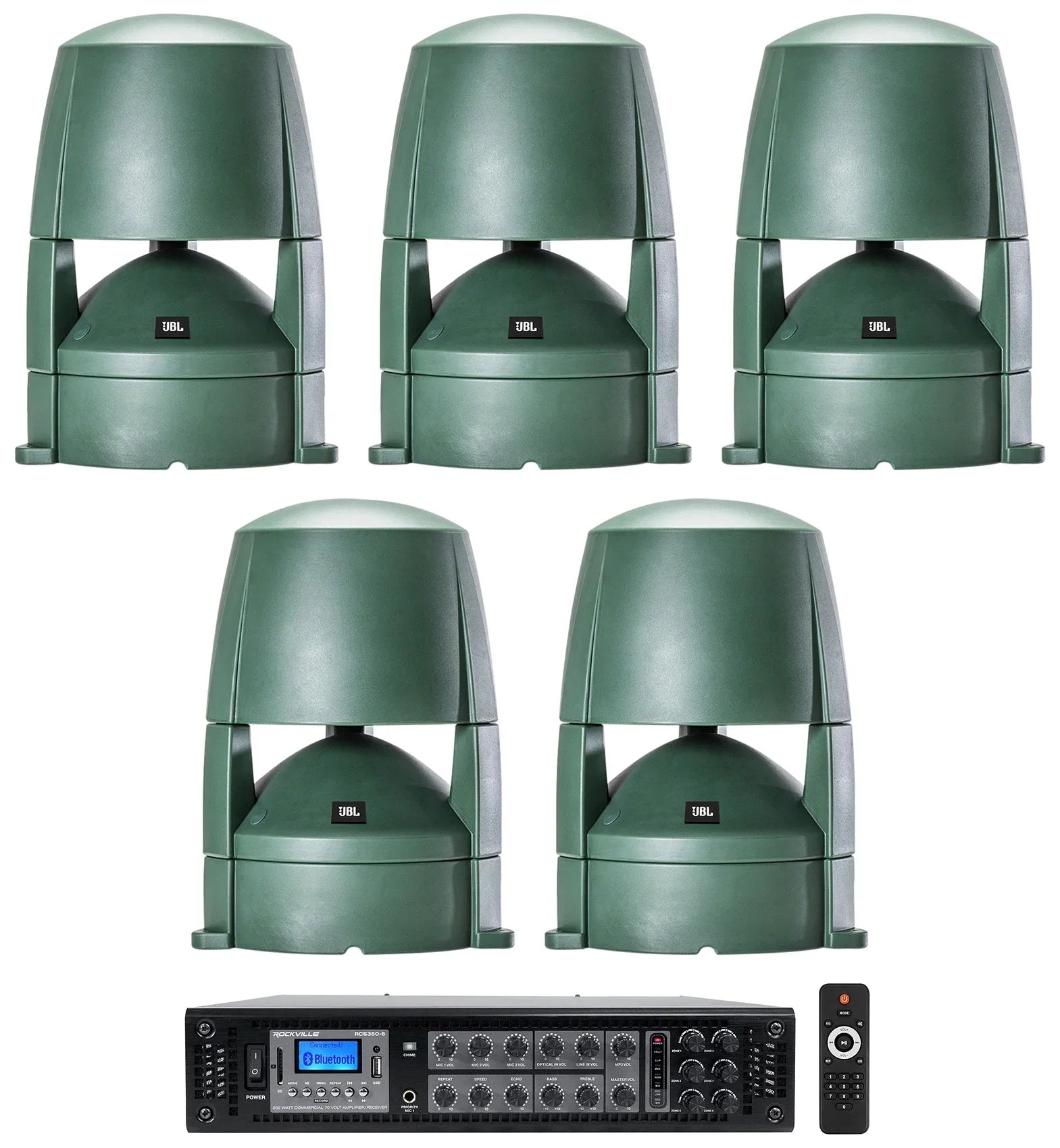 Amplifier Commercial (5) + Outdoor Speakers JBL 70v 88M CONTROL 8" Landscape