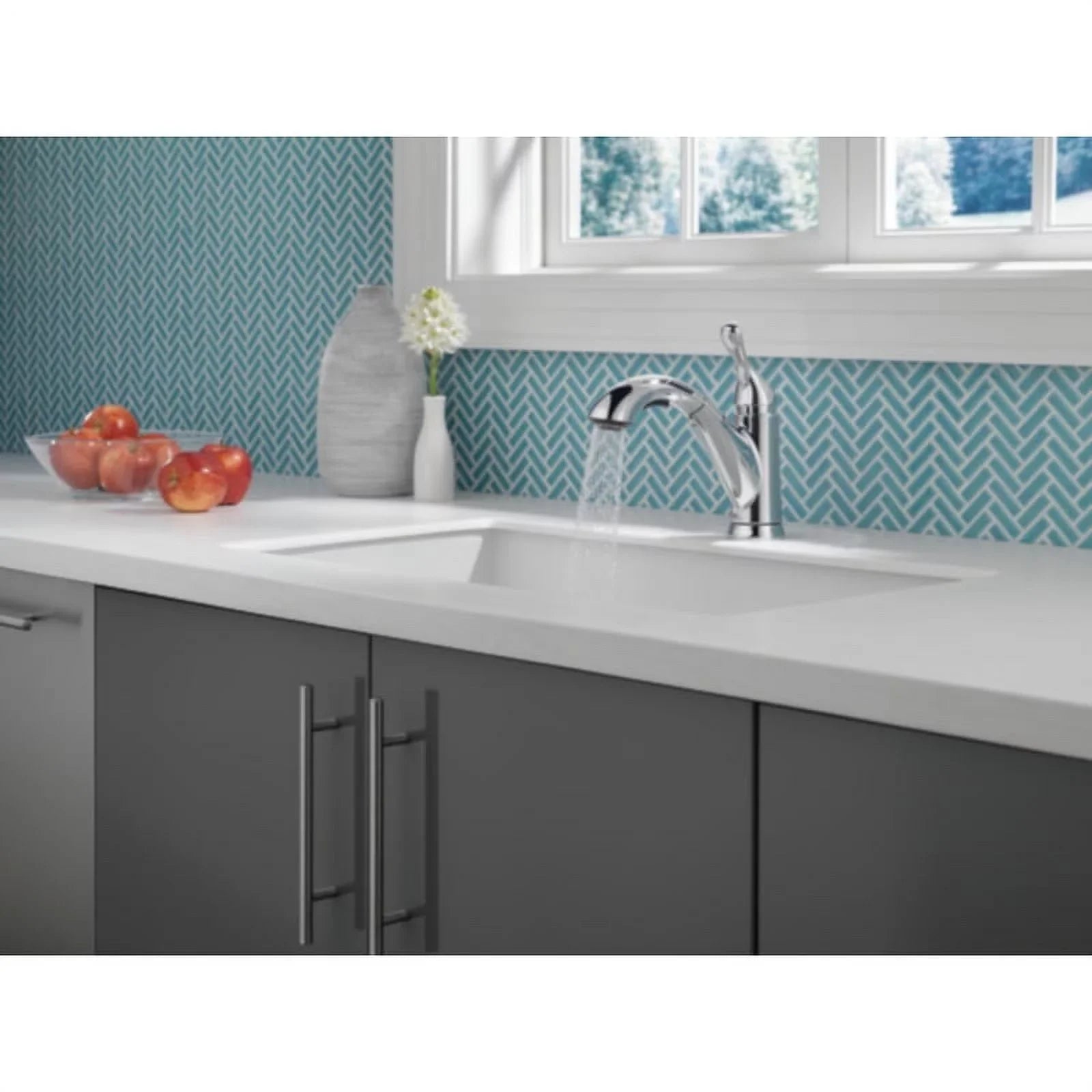 Out Handle Pull Grant Kitchen Chrome Delta Faucet One