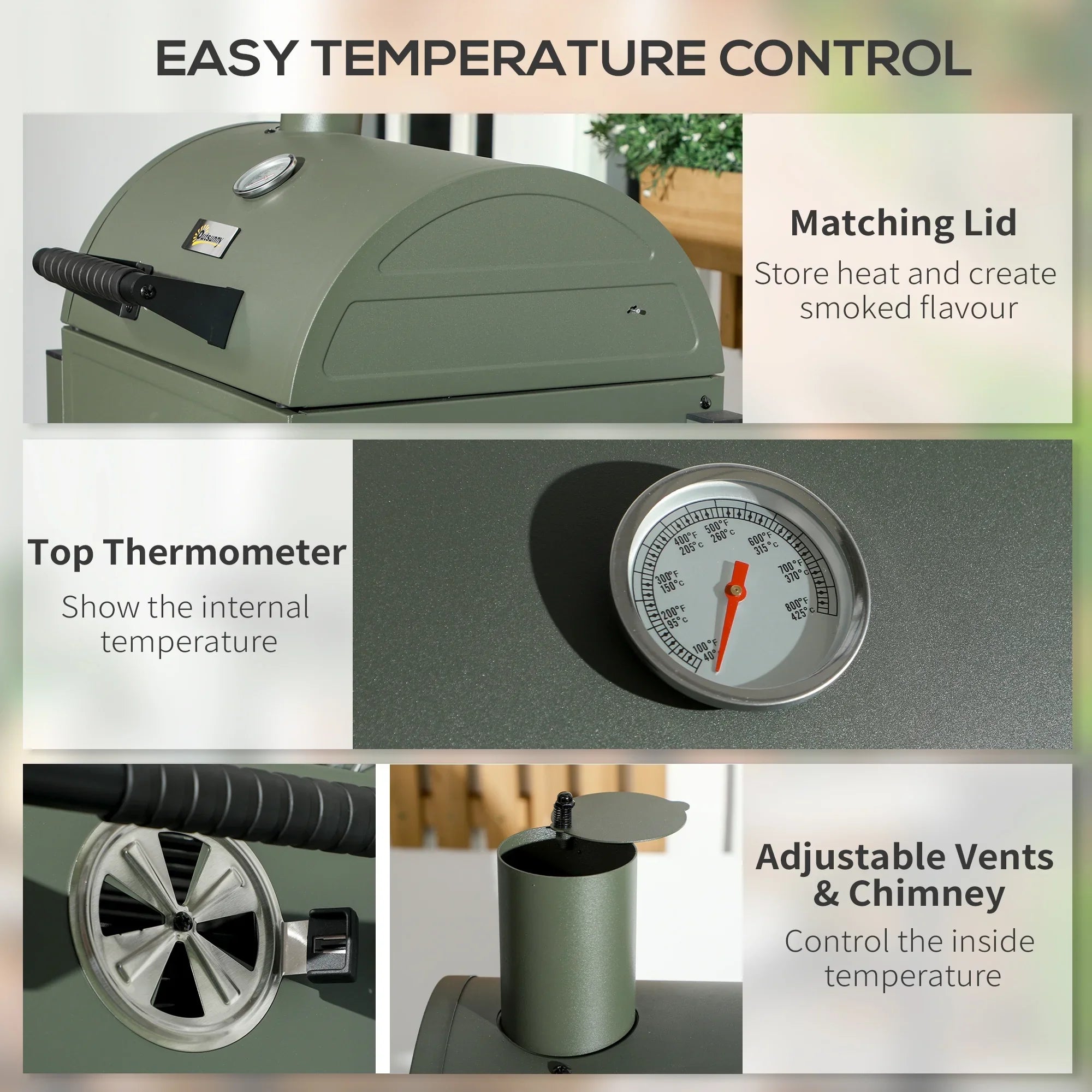 Barbecue, Tabletop Outsunny Green Lid, BBQ Small Charcoal Grill with