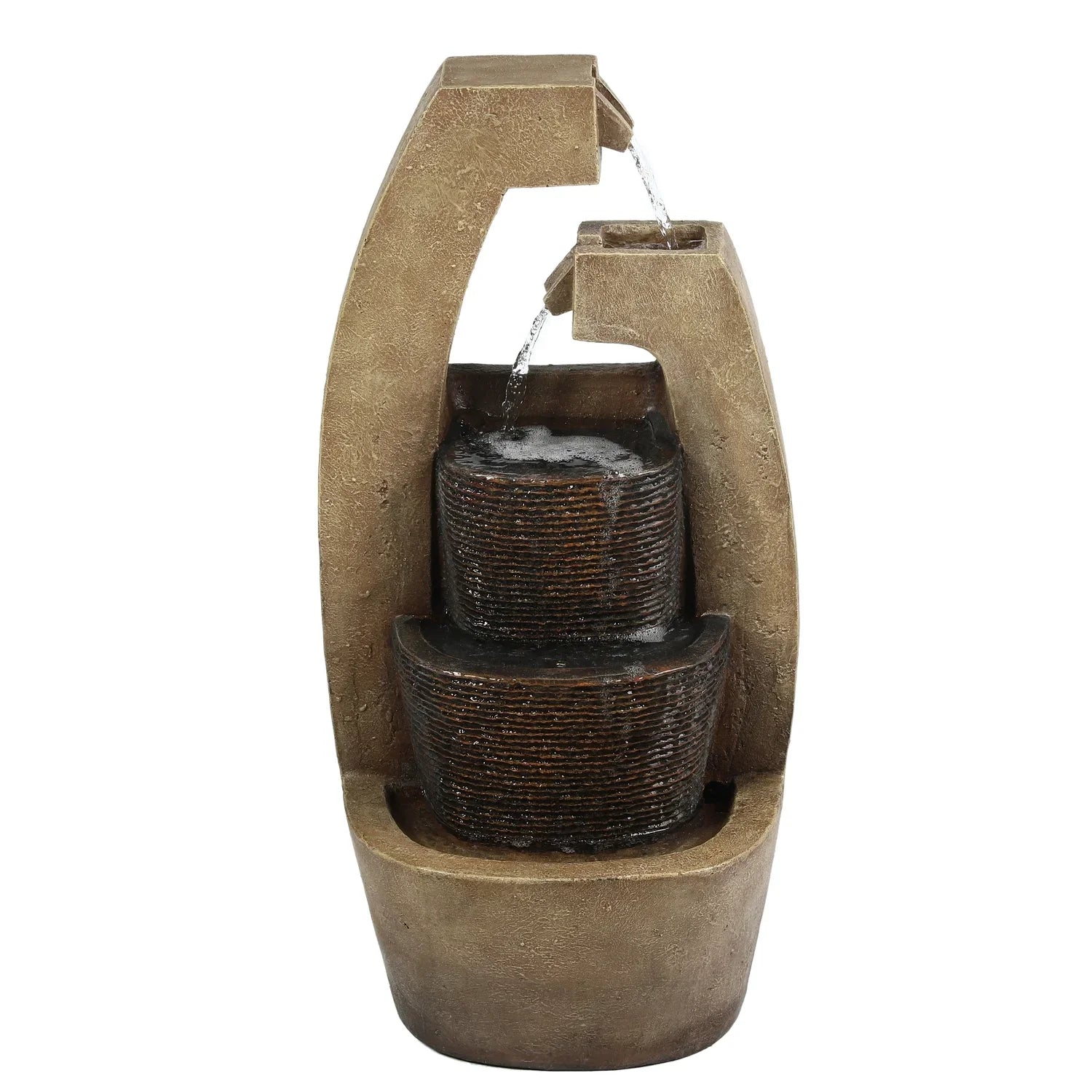 Modern Fountain Led Sculpture Country Cottage Brown Light With Outdoor HomeStock Cement