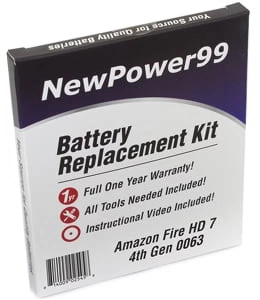 Kit 4th Battery Battery Tools, Life Video Full One HD Year Instructions, Amazon Fire Generation 0063 and 7" with Warranty Replacement Extended