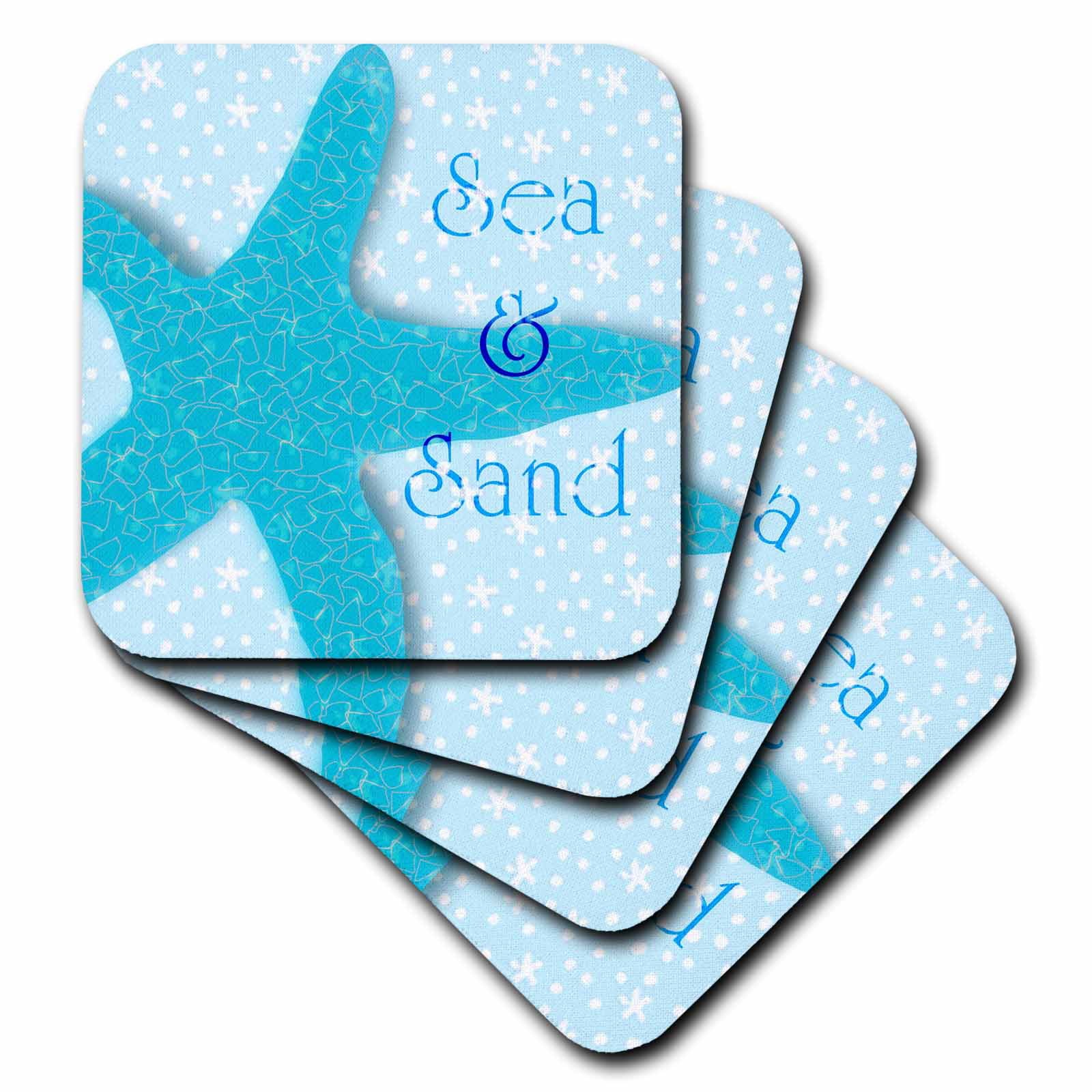 '- Ocean themed 4 - Beach Coasters Aqua Sea Sand Soft of set Starfish cst-60891-1 and Art