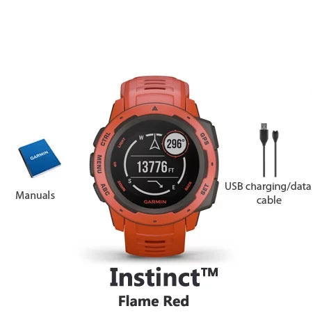 GPS Instinct Red Flame Outdoor Garmin Rugged (Refurbished) Watch Restored