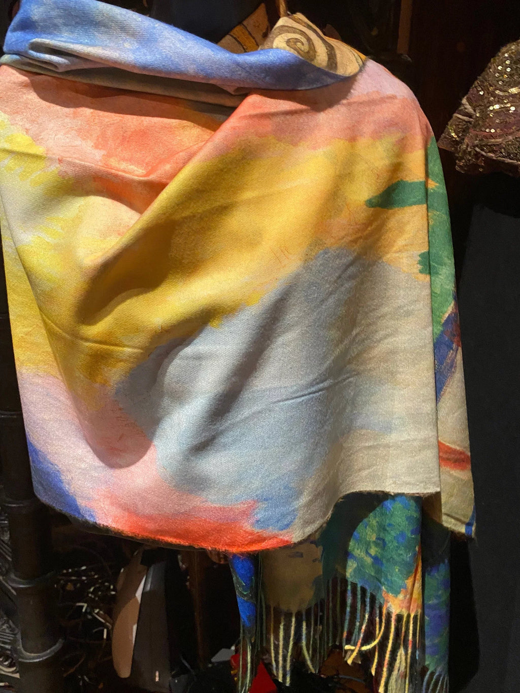 Cashmere Orange Vintage Scarf Reversible impressionist Wrap Pashmina