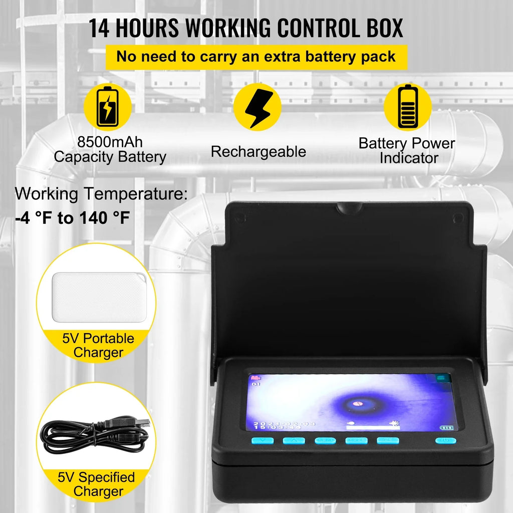 IP68 LCD SKYSHALO Camera Inspection 4.3 Monitor Sewer LEDs 8500MAH Waterproof Pipe Inspection Camera Pipeline DVR Camera Lithium Cable Camera Screen Inch Duct Battery, Function 164FT with TFT 6PCS