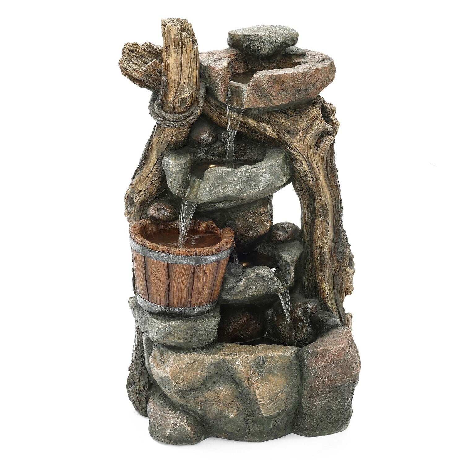 Outdoor HomeStock Wall Led Naturally Rock Lights Barrel Nice Fountain And Resin Stacked With