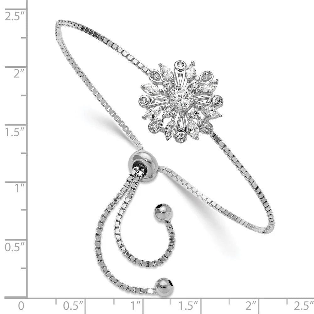 for Sterling Bracelet Rhodium-plated Floral Bolo Women Silver 925 CZ Auriga Adjustable