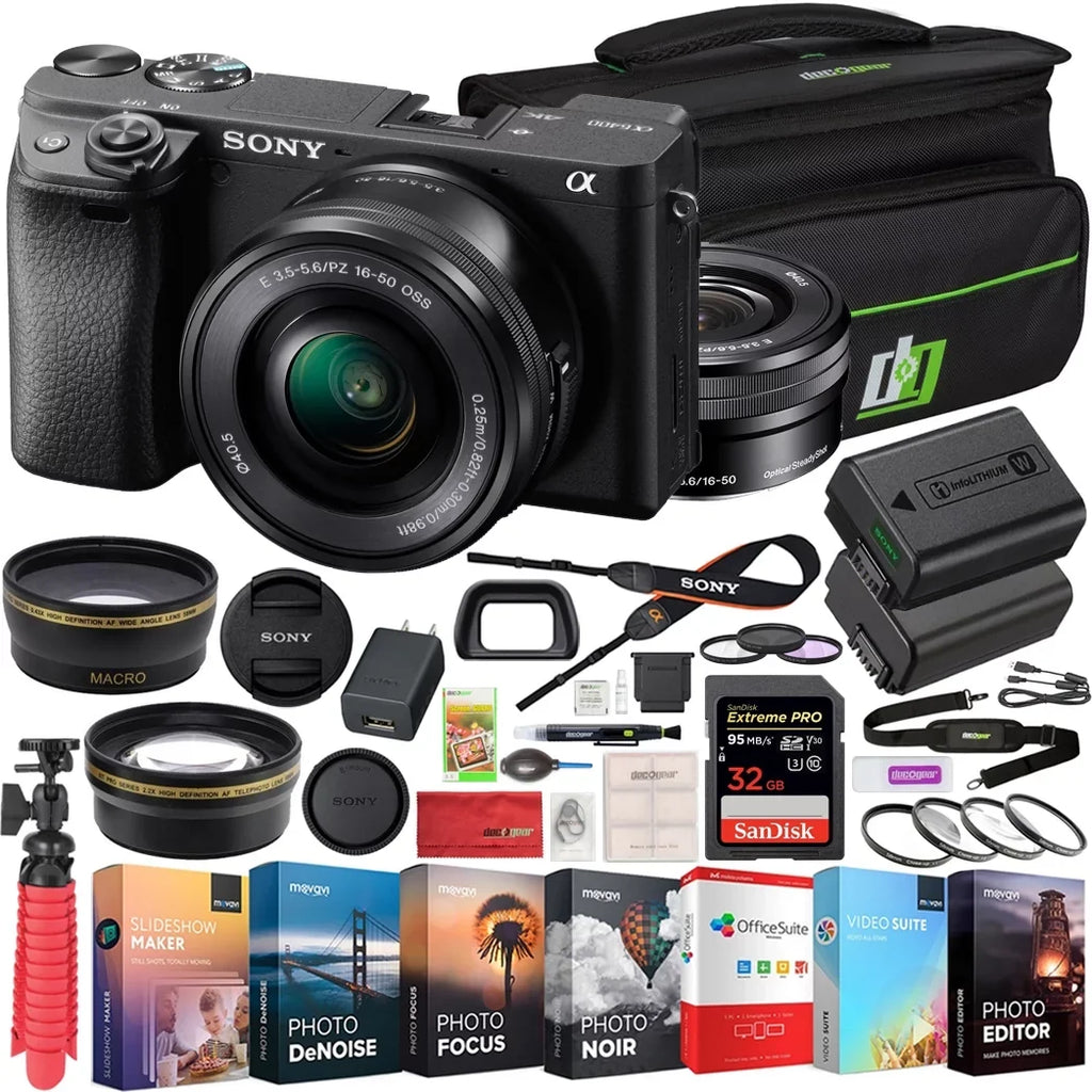 Editing Lens Camera Filter OSS with 0.43x Kit Telephoto + a6400 and Wide Sony f/3.5-5.6 Deco (Black) Gear ILCE-6400L/B 2.2X Lens 4K Bundle Power Set Case & 16-50mm Battery Angle Extra Mirrorless