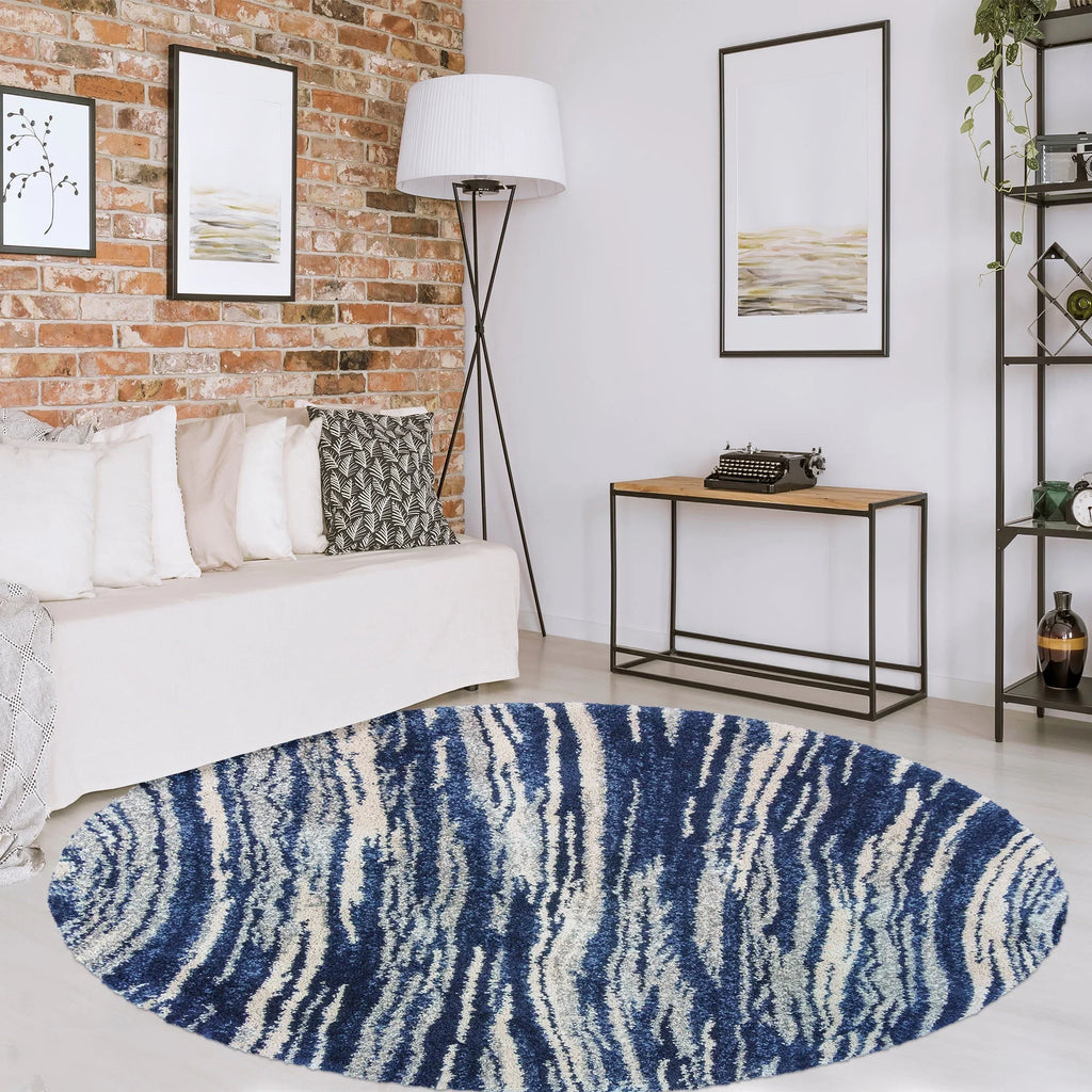 7'10" Ultimate Gertmenian Plush Whipt Area 8' Shag Round Blue Rug Shag