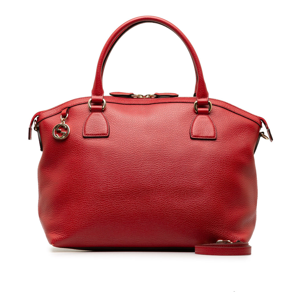 Authenticated Calf GG Pre-Owned Unisex Leather Convertible Charm Red Gucci (Good) Satchel Dome