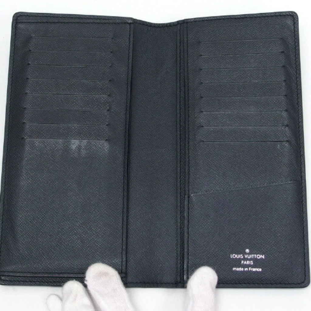 Vuitton Bifold Black Louis Wallet Billfold Pre-Owned (Good) Taiga Long