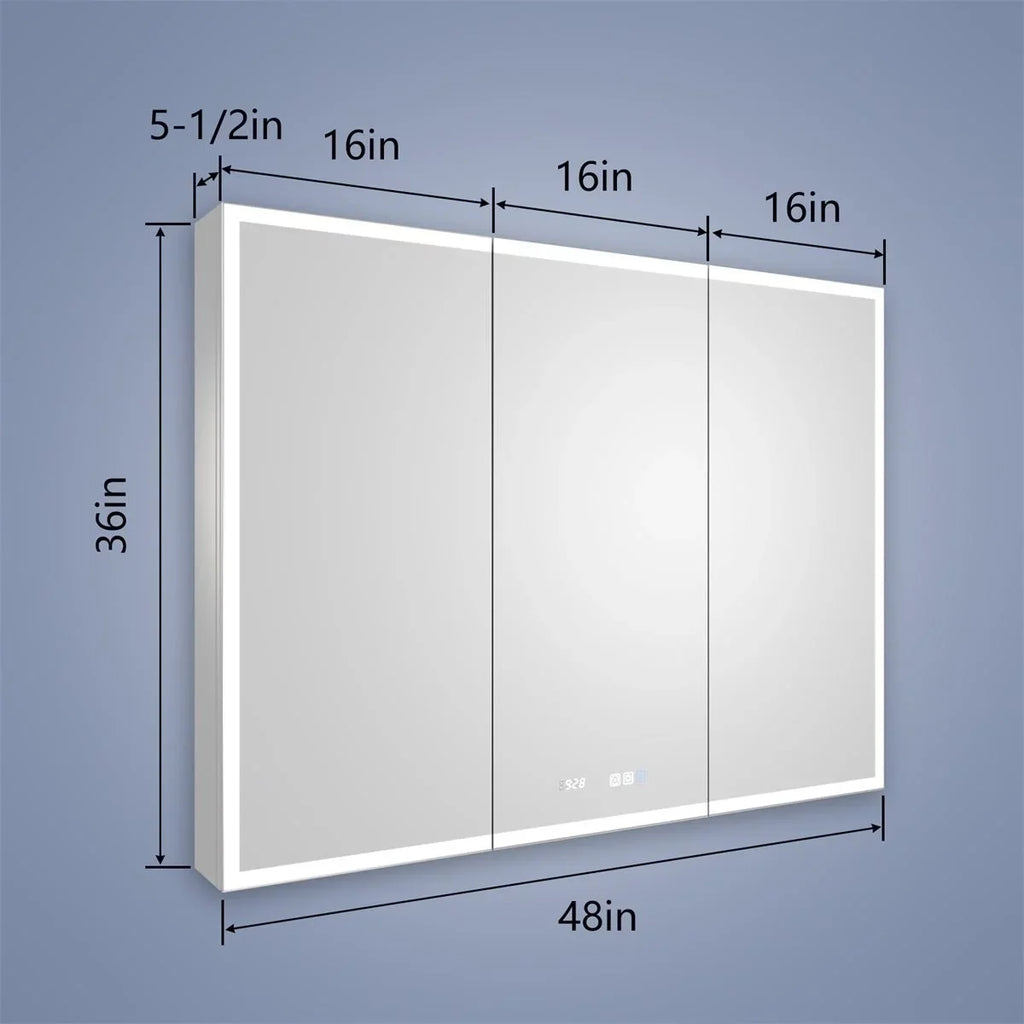 H W 36" mirrors Clock and Recessed Led Lighted Medicine with x or 48" Rim Surface Cabinet