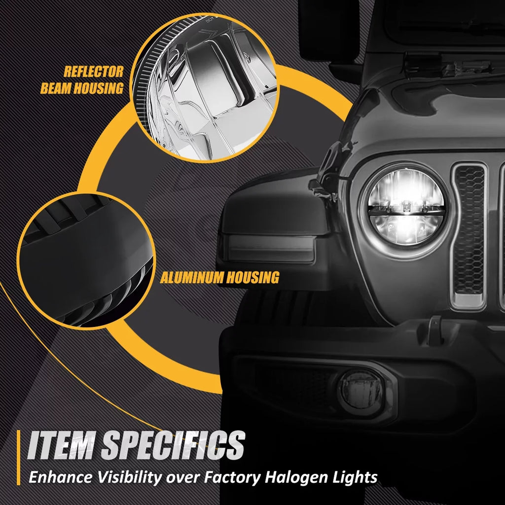 Headlights 10 13 to LIGHTING Chrome For LED Jeep NVL-HL-002 12 Wrangler/Wrangler inches LJ Nuvision JK 2018 2Pcs CJ 14 11 7 NUVISION Housing TJ Halogen 1997