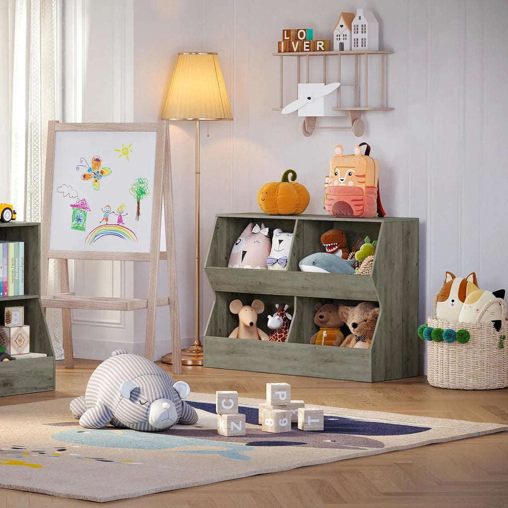 Book Hallway, Bedroom, 4 39.4" Cabinet, Wooden Wash Children , Cubby Kids Long, Toddler Bookcase, Nursery, Toy JIAH Gray Toy Storage Organizer, Shelf Toy Storage School, for