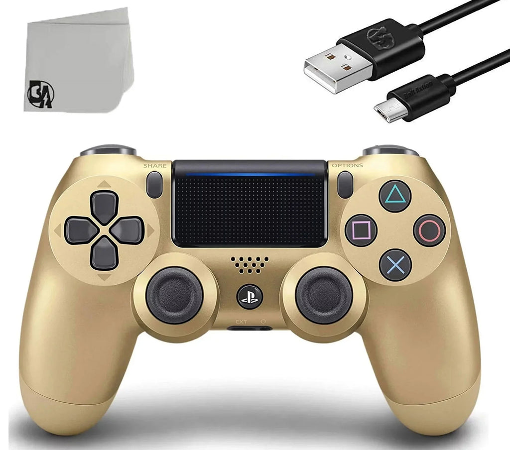 Cable Bundle DualShock Like Wireless New Charging Controller Gold with AXTION PlayStation 4 BOLT
