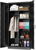 with Locking (Black) Freestanding Garage Lock Wardrobe HOOMHIBIU Coat Door 72'' Office with Shelves Metal Cabinets Employee Clothing and Cabinet for Steel Locker Home