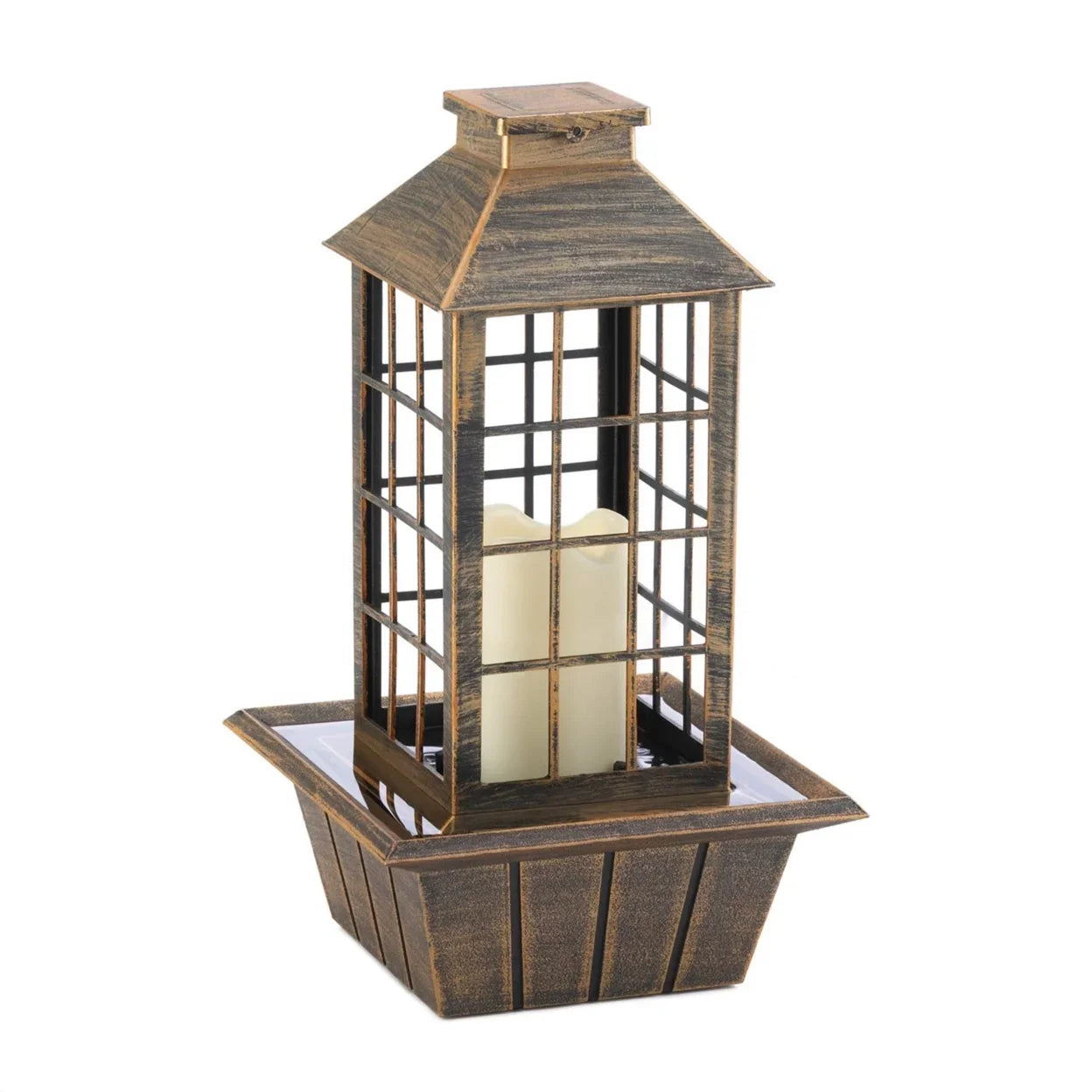 Bronze Decorative Water Fountain Lantern Tabletop - Brushed Home Candle LED