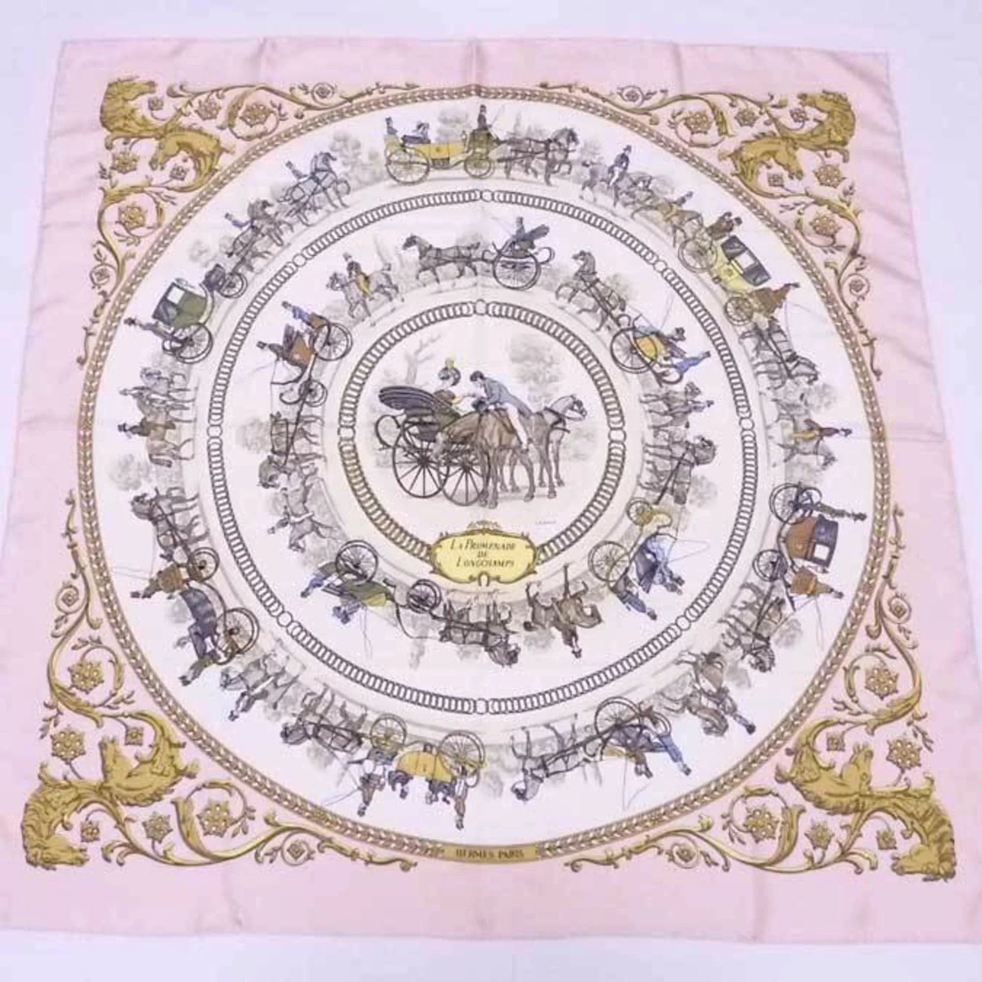 90 Promenade x Longchamps Scarf Ladies De Pink Hermes Silk Multicolor Carre (Good) HERMES La Pre-Owned