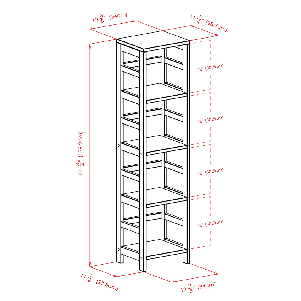 & Espresso Narrow Capri Finish Foldable Set, Wood Black Shelf 5-Pc 4 Fabric Winsome Baskets,
