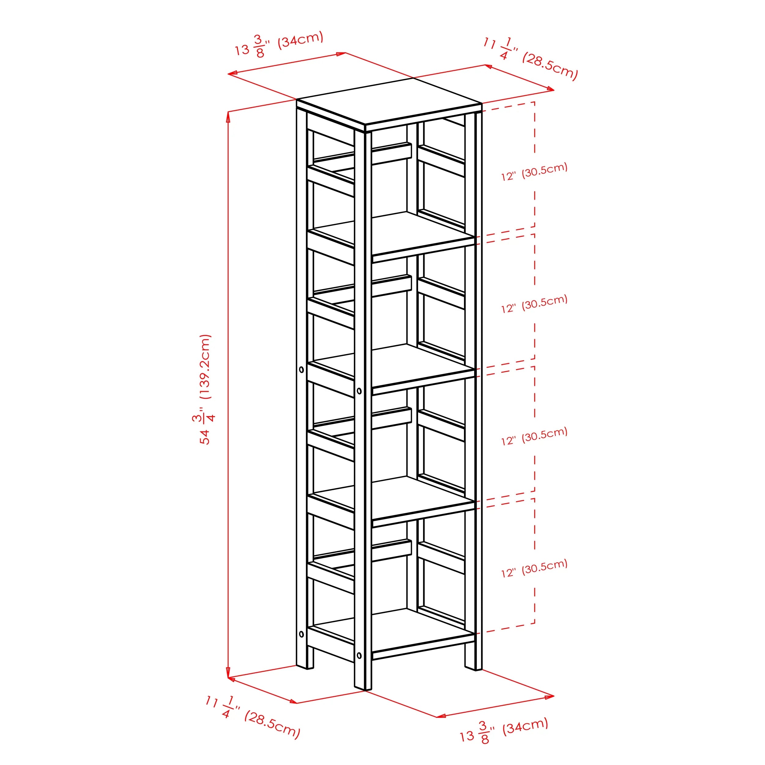& Espresso Narrow Capri Finish Foldable Set, Wood Black Shelf 5-Pc 4 Fabric Winsome Baskets,