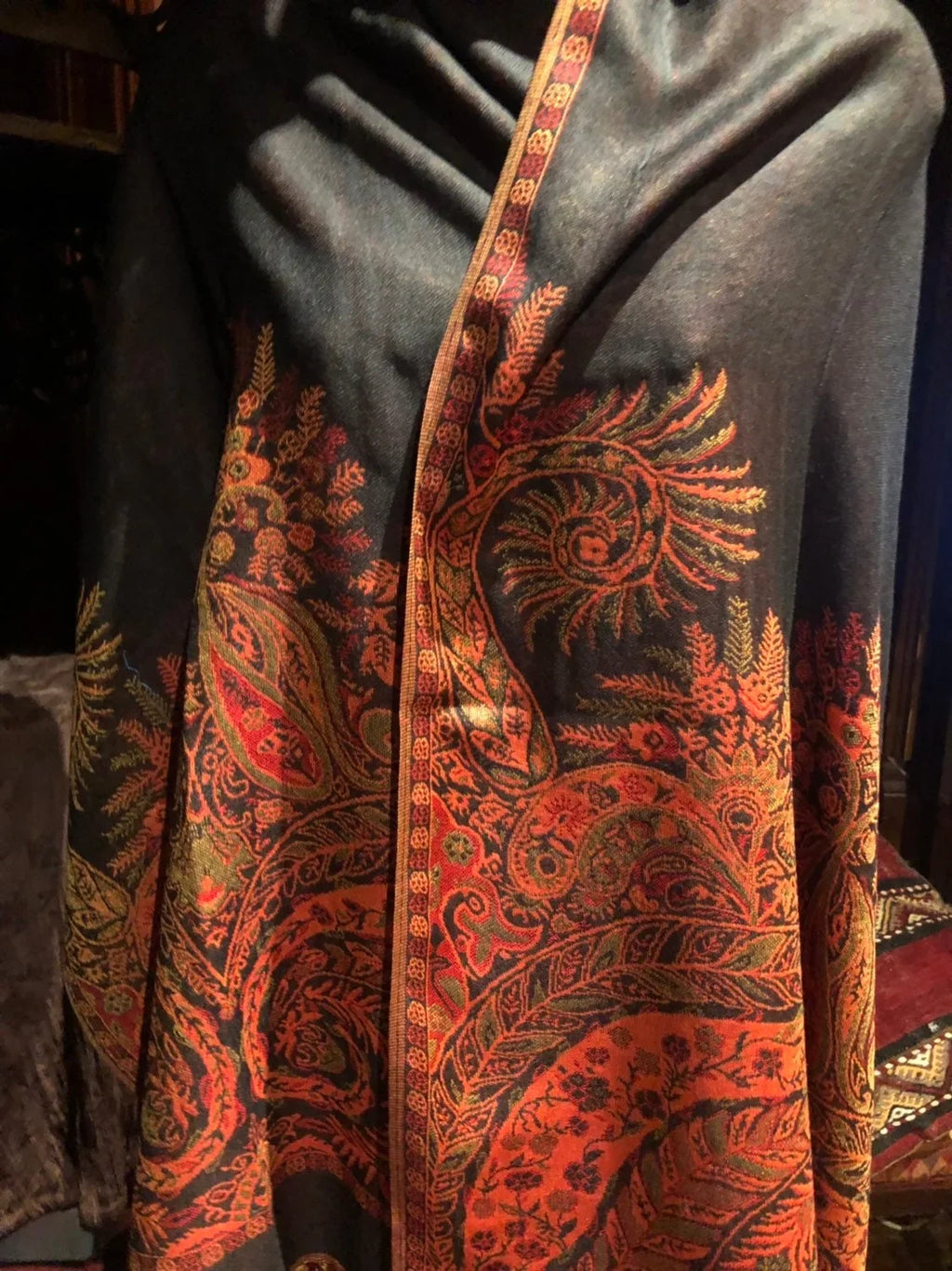 Pashmina Brocade Red Vintage Scarf Paisley Black Wrap