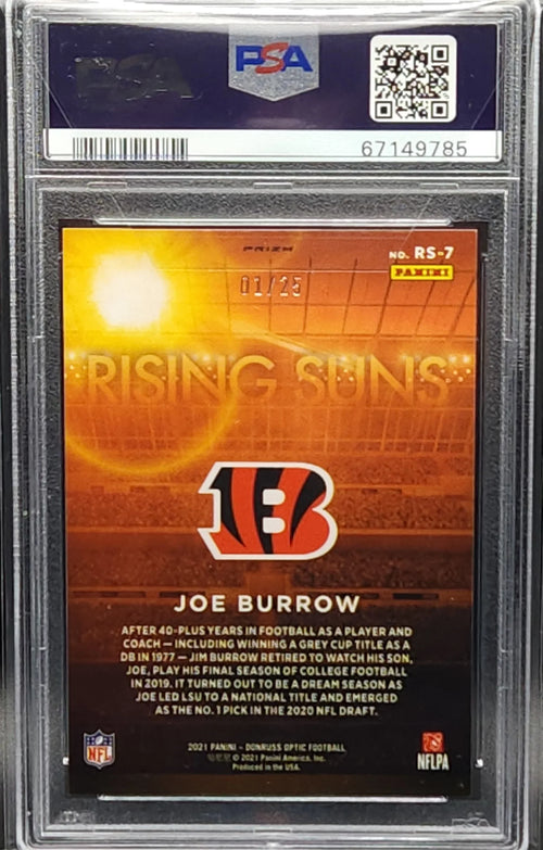 #1/25 Card Rising Bengals Suns Optic 9 Donruss 2021 Stars Burrow Purple PSA Joe