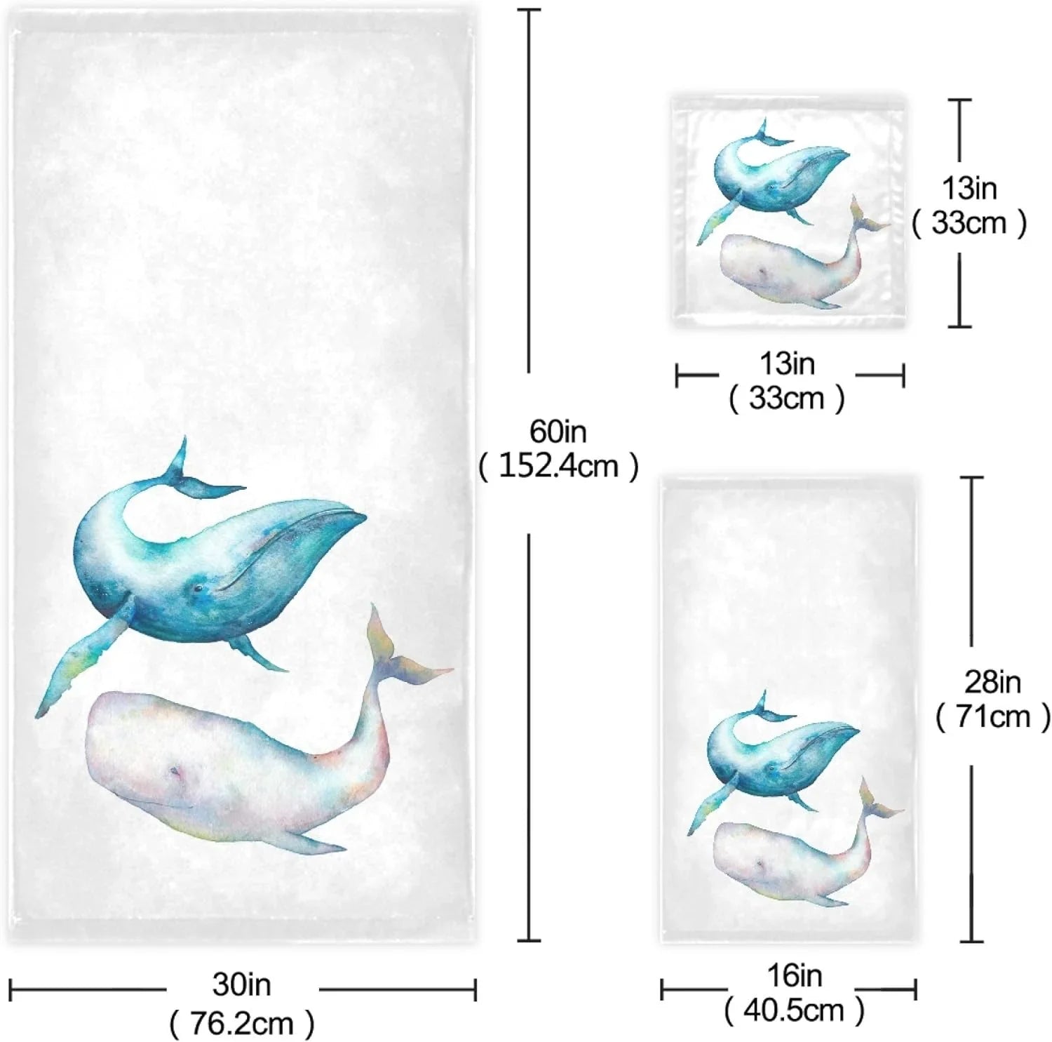 Towel Towel Towel, Humpback Marine for Bowhead 1 Washcloth, 3-Piece Quick Set,Watercolor Bath GZHJMY 1 Absorbent Sets, Drying Sea Soft Whale Bathroom Bath Life Ocean Towel, 1 Towels Hand Whale Blue