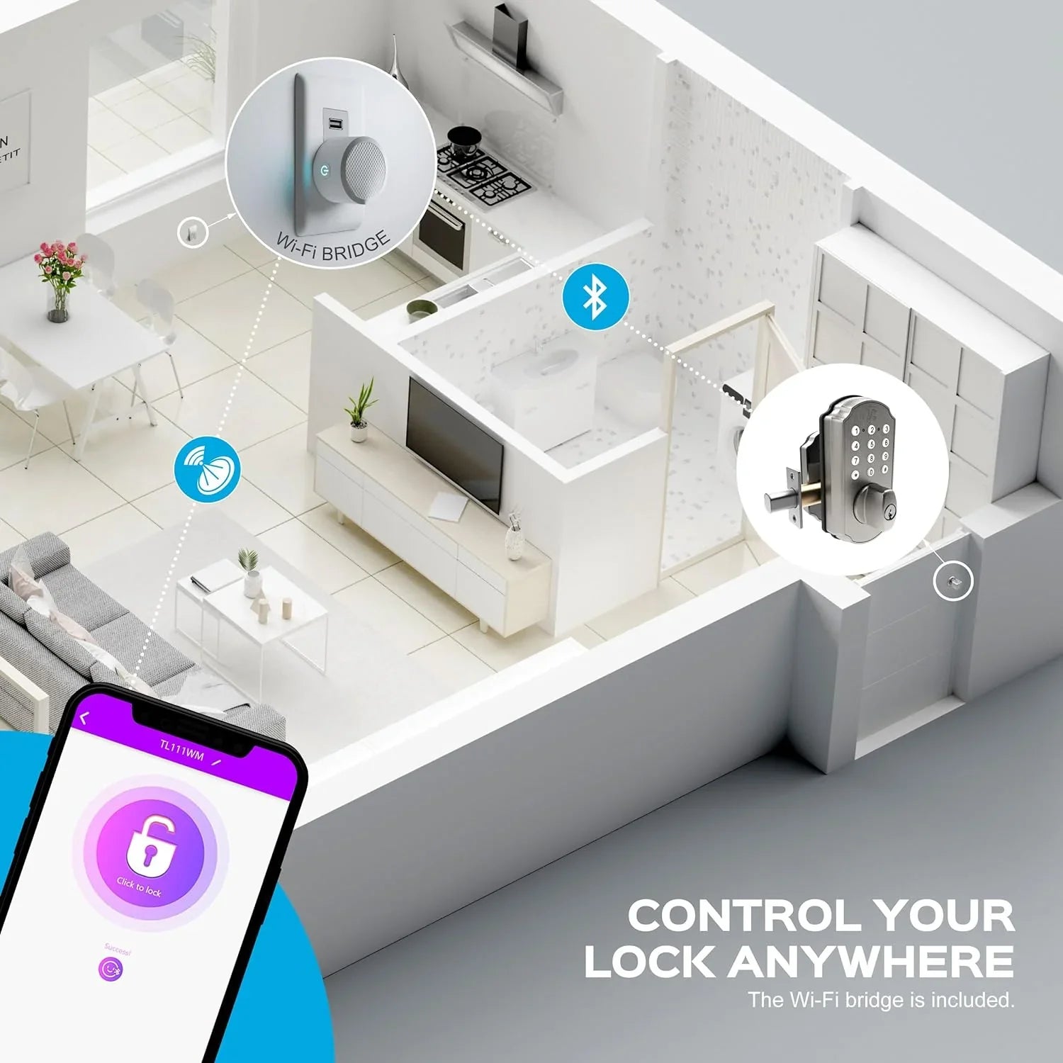Keyless Electronic Nickel Door TurboLock TL115 Smart App Entry Mobile Home Brushed with Door Deadbolt Lock for Front Keypad