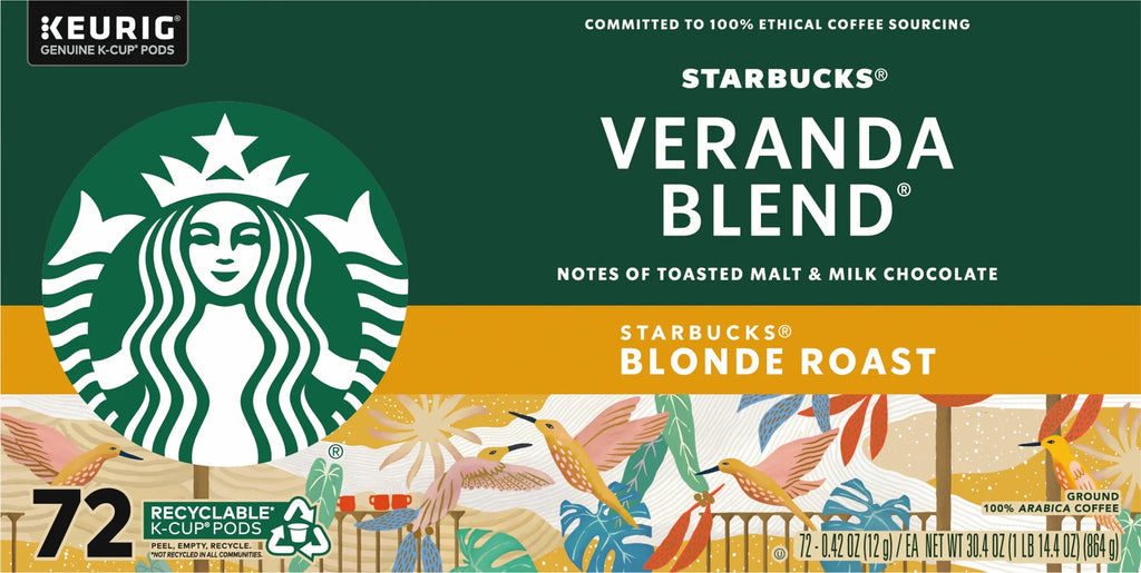 72 Starbucks K-Cup for Brewers, Pods Blend pods Roast Veranda Keurig Light