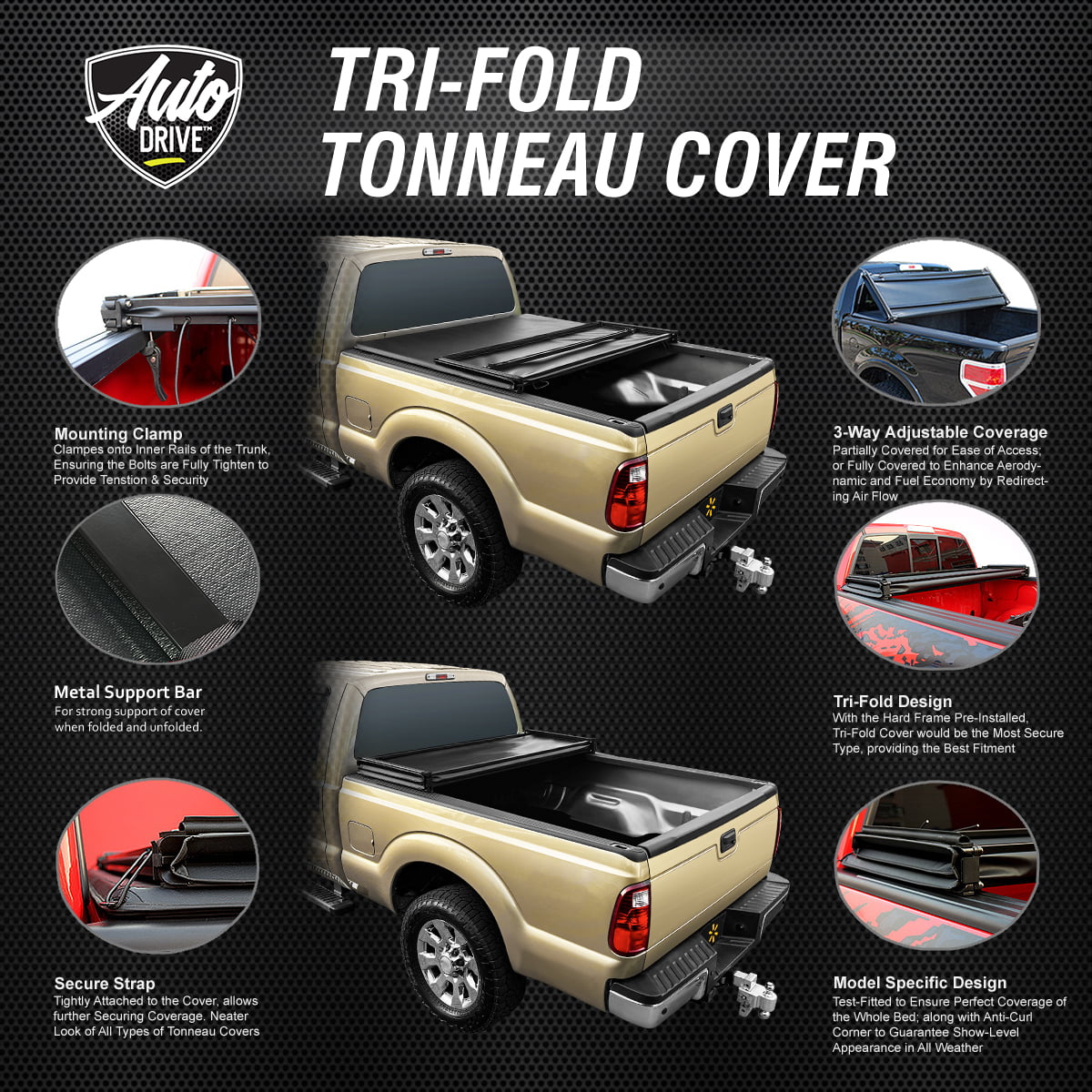 Drive 1993-2011 Flareside/Splash Truck Tonneau Ford Fits Bed Soft Tri Ranger Fold 6' Auto Cover