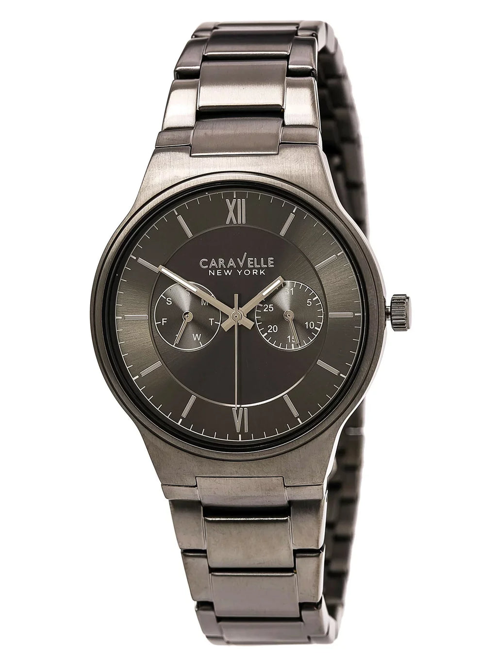 IP Steel 45A136 Men's Stainless Gunmetal Bracelet Caravelle Watch Dress Dial Grey