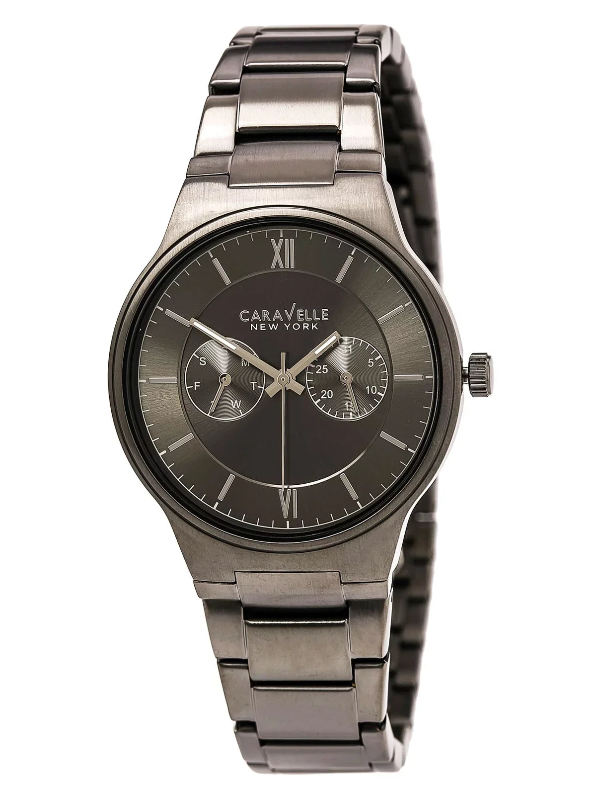 IP Steel 45A136 Men's Stainless Gunmetal Bracelet Caravelle Watch Dress Dial Grey
